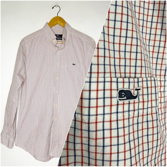 Vineyard Vines Classic Men's Red and Blue Checkered Shirt Long Sleeve Size Small - Picture 1 of 6